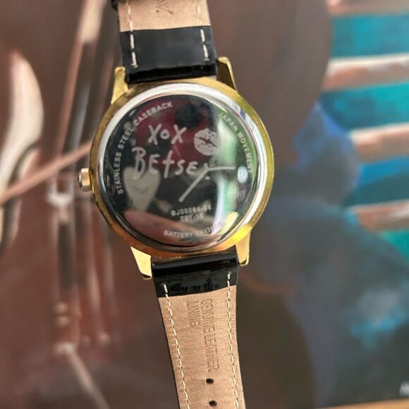 Betsey Johnson Gold and Black Giraffe Watch Leather - Picture 3 of 16